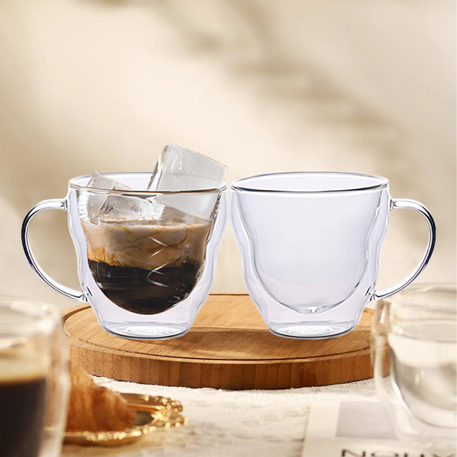 230ml Double Walled Glass Coffee Mug with Handle