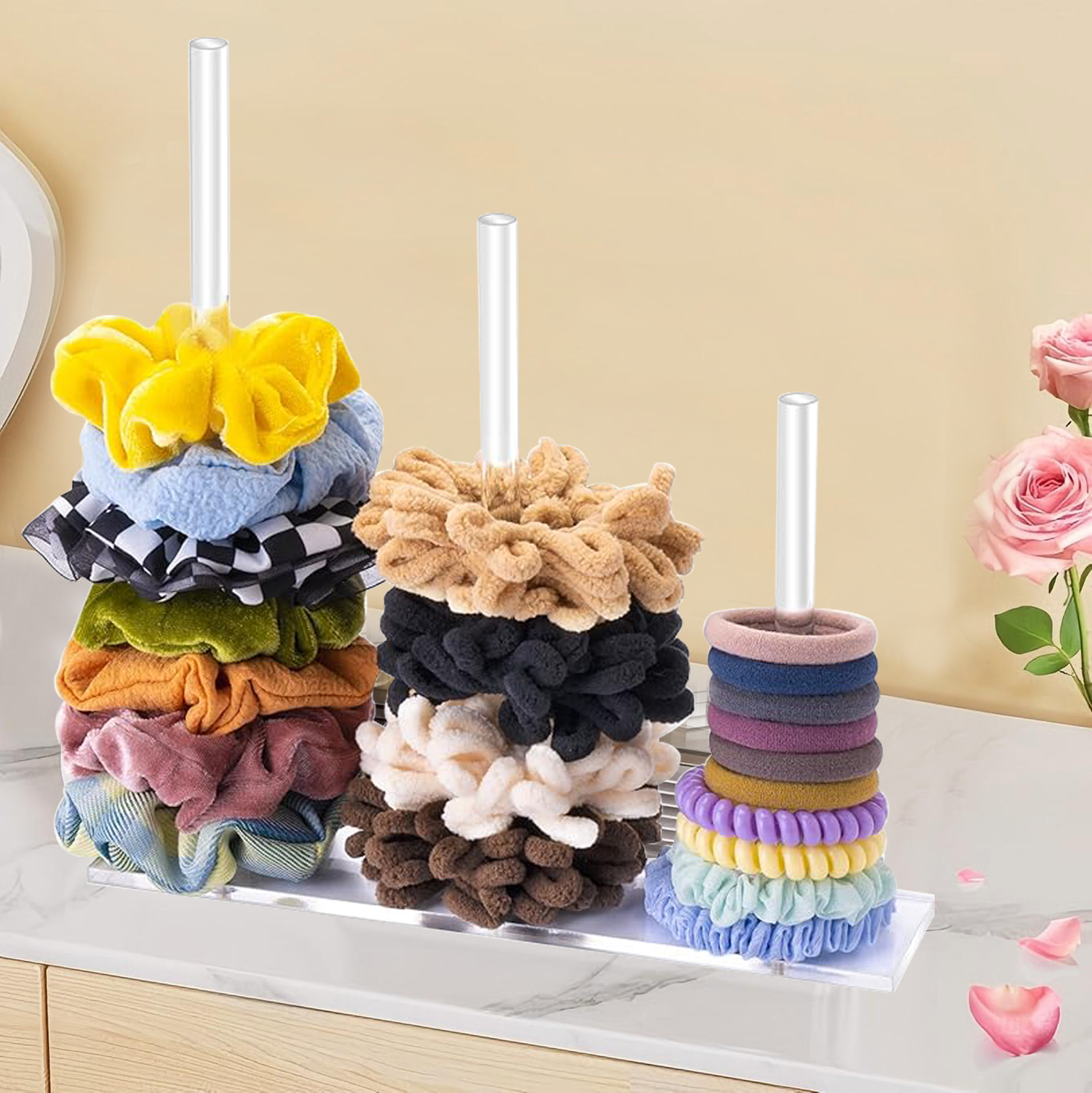Clear Acrylic Hair Scrunchie & Tie Organizer Rack