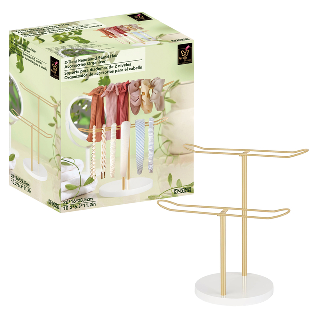 Gold Metal Double Layer Hair Accessory Organizer Rack