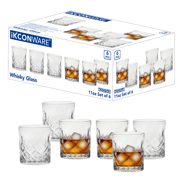 6-Piece Diamond-Etched Whiskey Glass Set