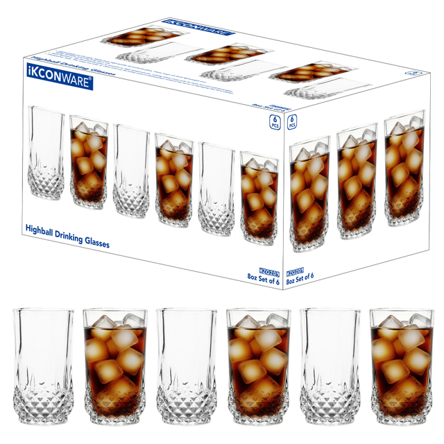 6-Piece Diamond-Base Highball Glass Set