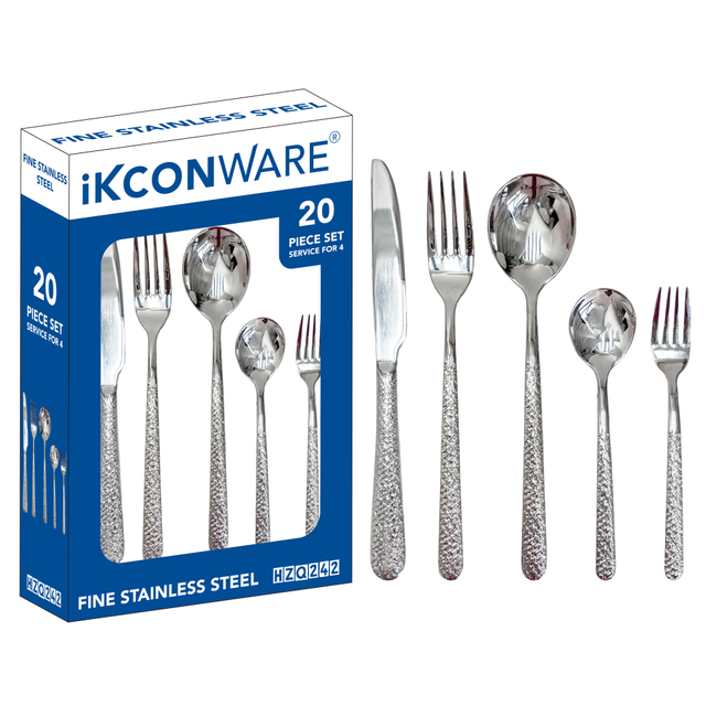20-Piece Textured Silver-Handle Cutlery Set