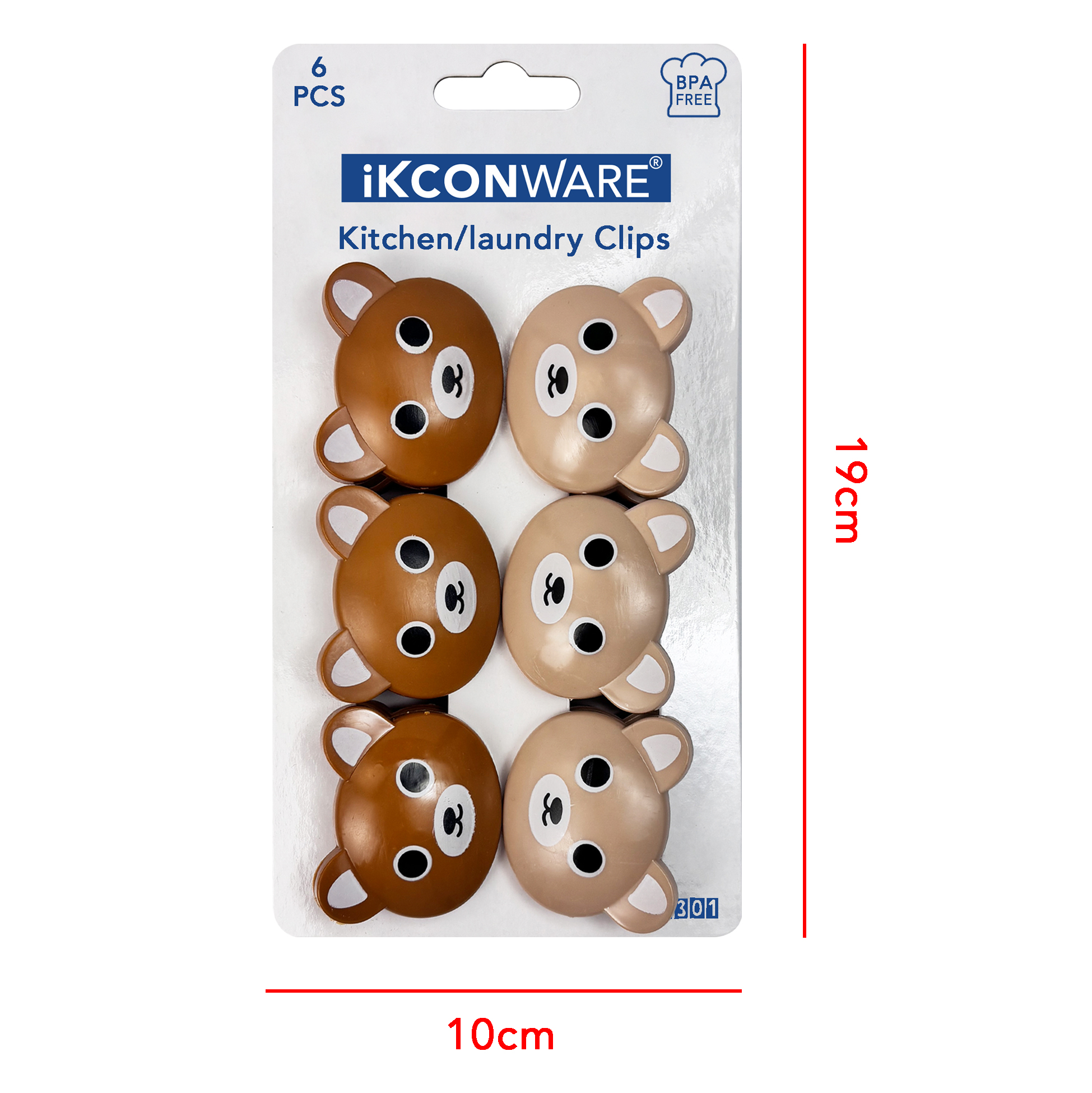 Brown Bear-Themed Plastic Clip Set of 6