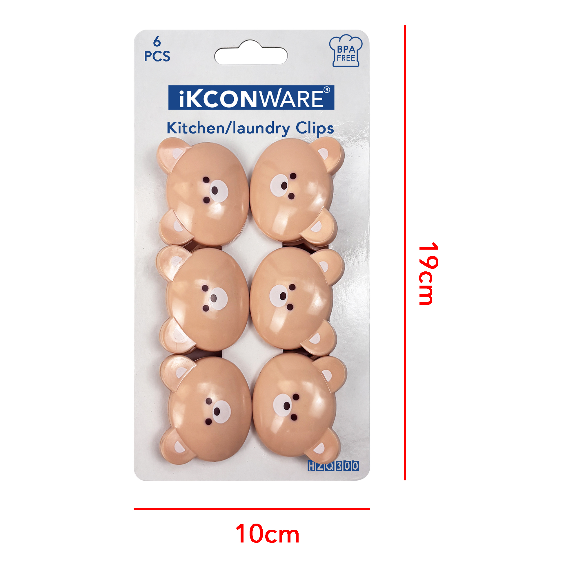 Brown Bear-Shaped Plastic Clip Set of 6