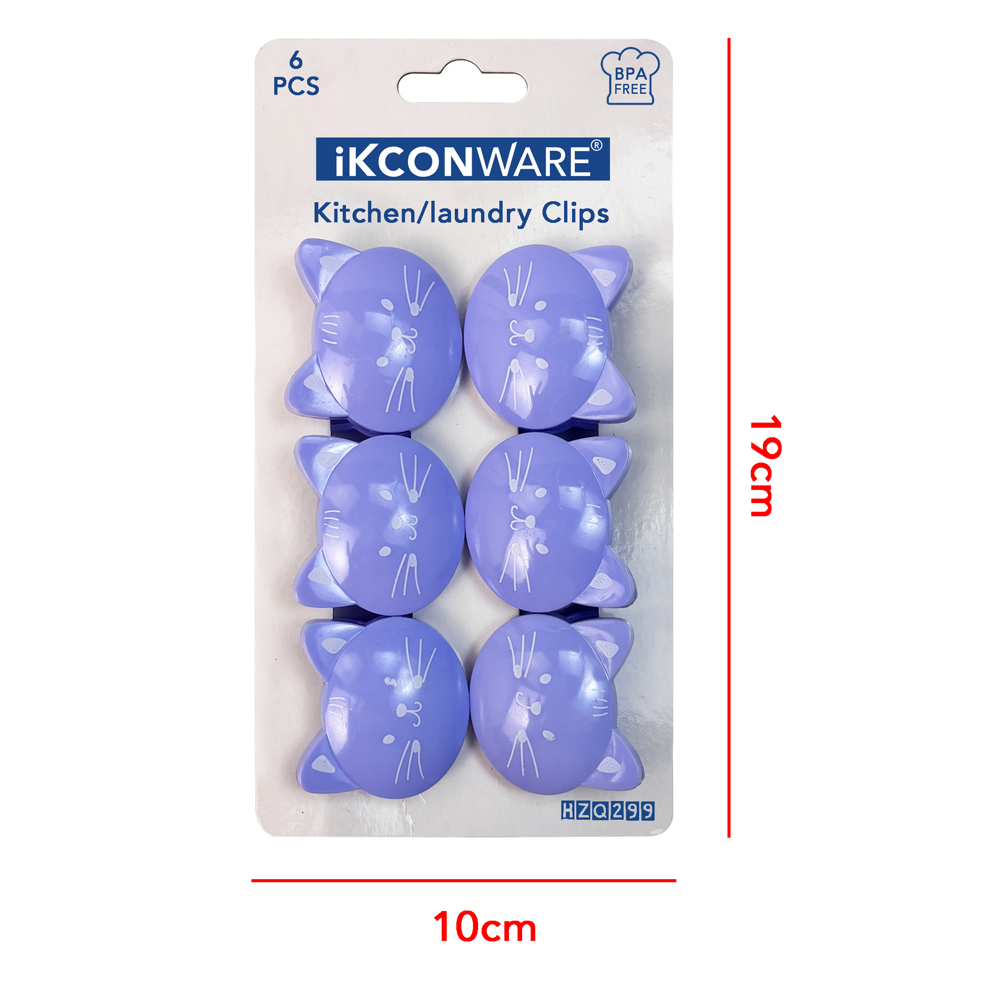 Purple Cat-Shaped Plastic Clip Set of 6