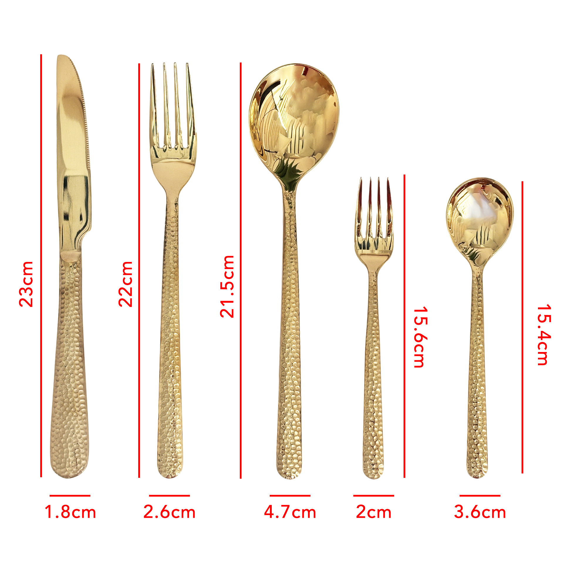 5-Piece Hammered Gold-Toned Cutlery Set