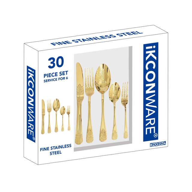 30-Piece Gold-Plated Ornate Cutlery Set