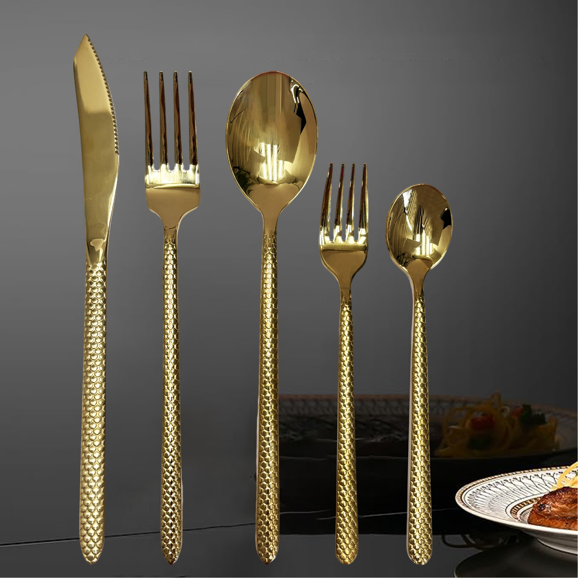 5-Piece Gold Mermaid-Scale Cutlery Set