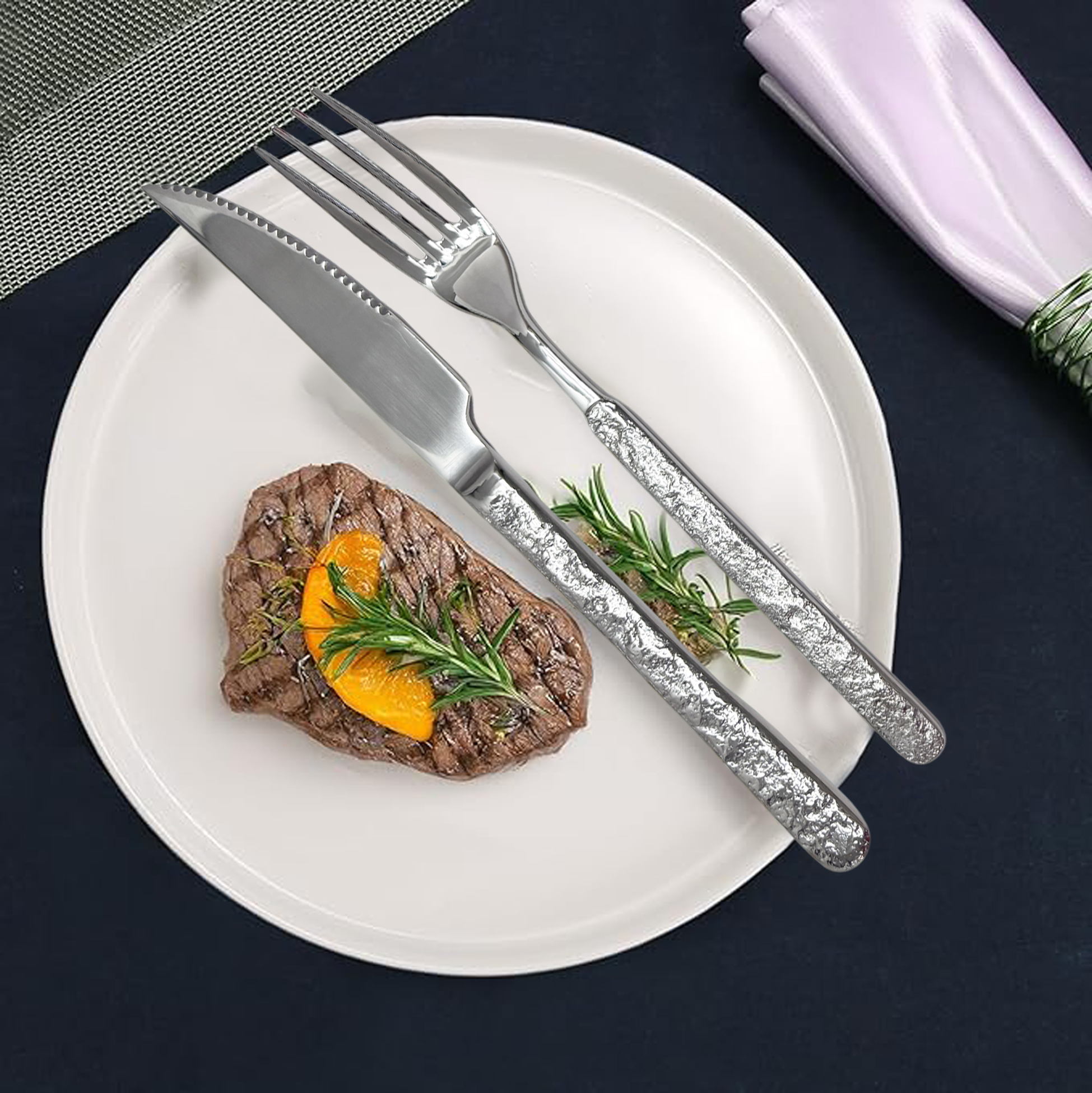 10-Piece Textured Silver Cutlery Set