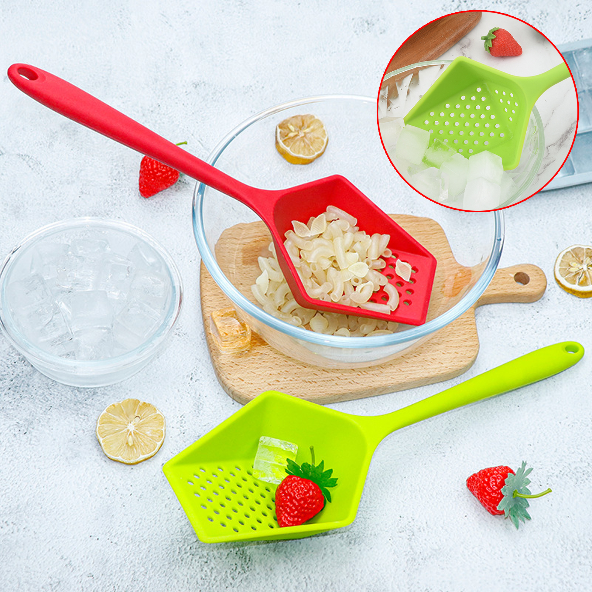 Silicone Colander Spoon with Hole Handle