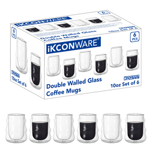 6 Pcs Double Walled Irregular Shaped Glass Mug