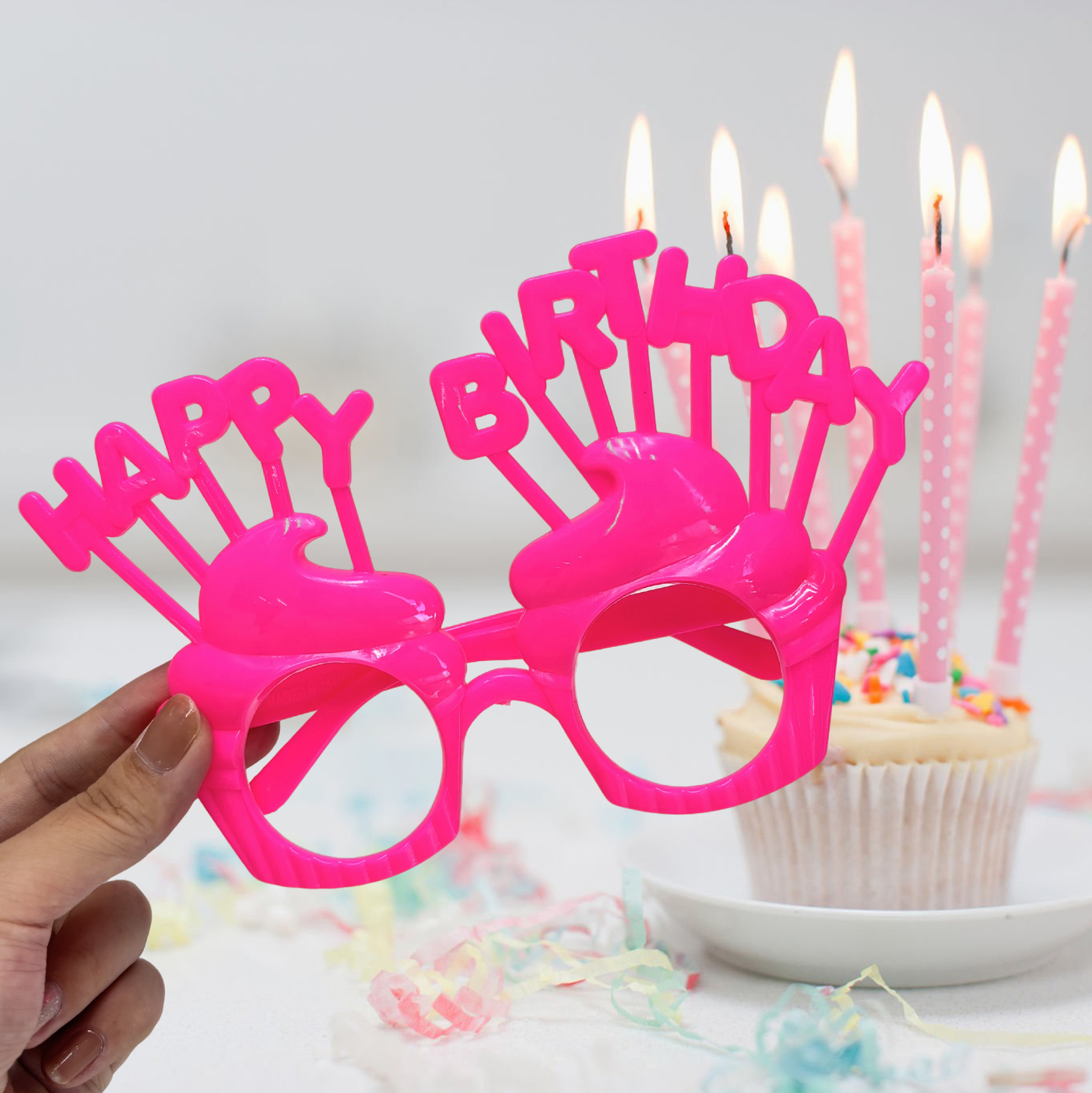 Cupcake-Shaped HappyBirthday Party Glasses