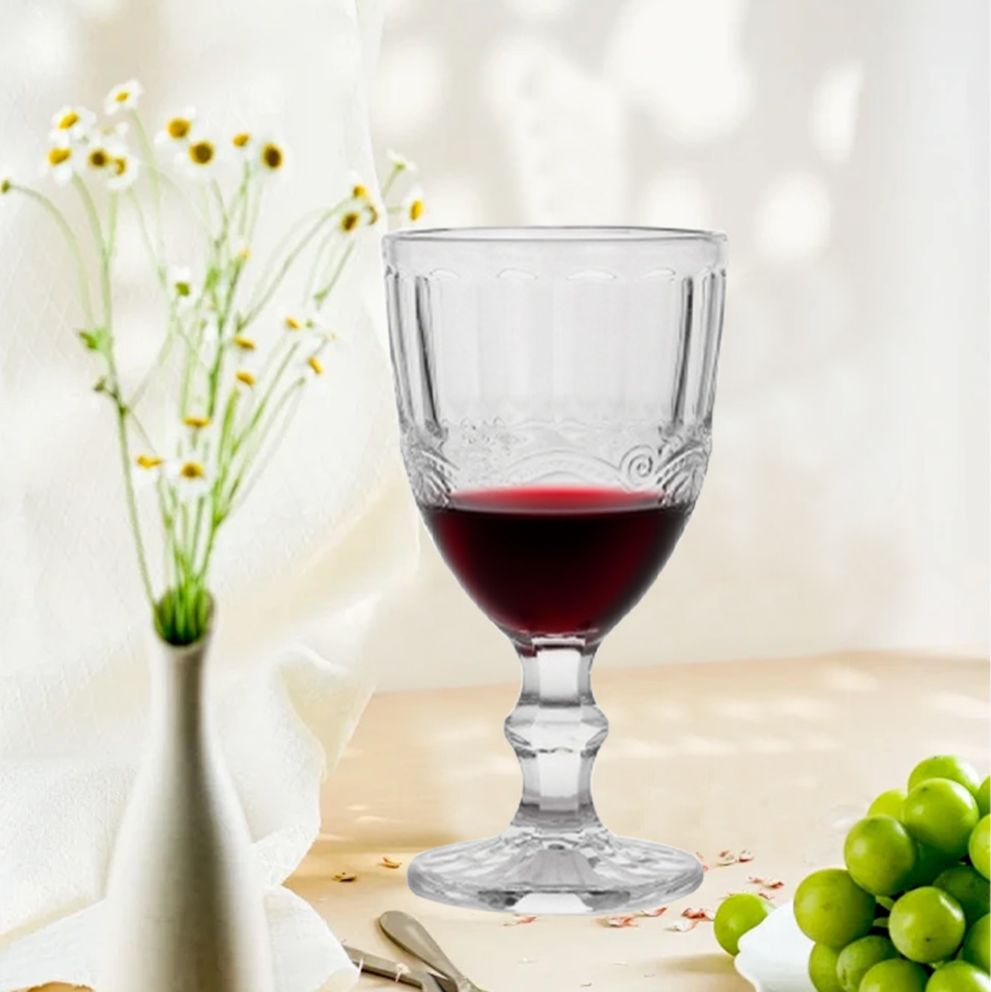 6-Piece Vintage-Etched Wine Glass Set