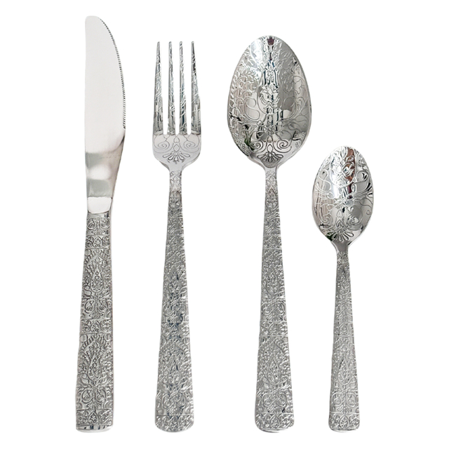 24-Piece Filigree-Engraved Silver Cutlery Set