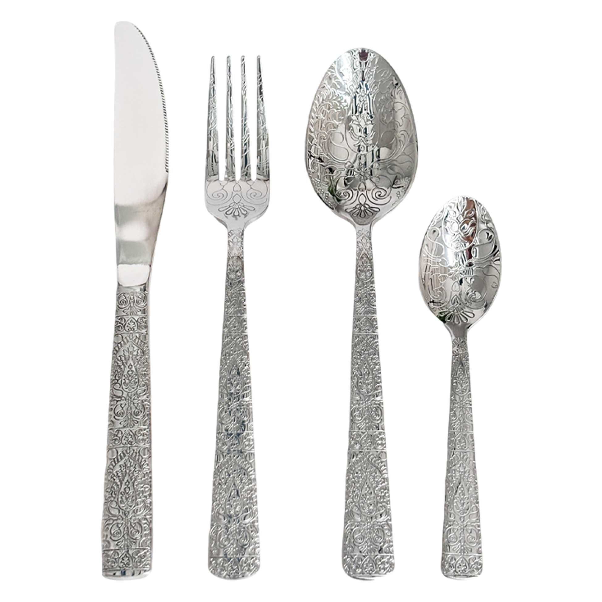 24-Piece Filigree-Engraved Silver Cutlery Set