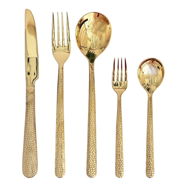 30-Piece Hammered Gold Cutlery Set