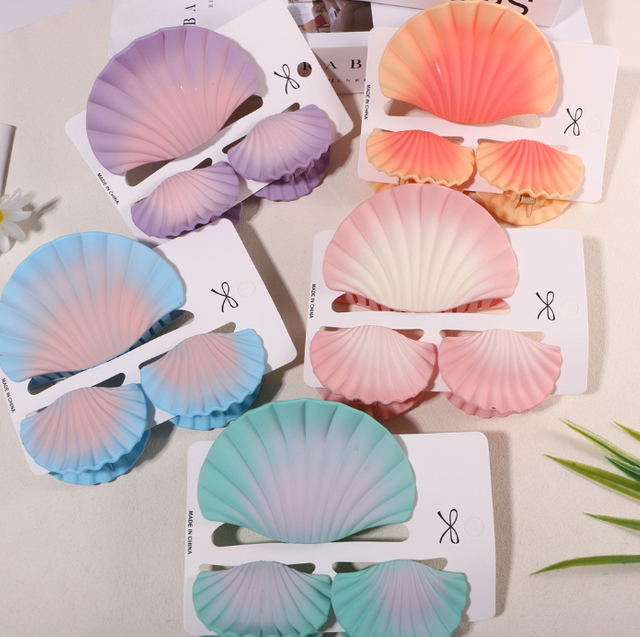 Purple Seashell-Shaped Hair Clip Set