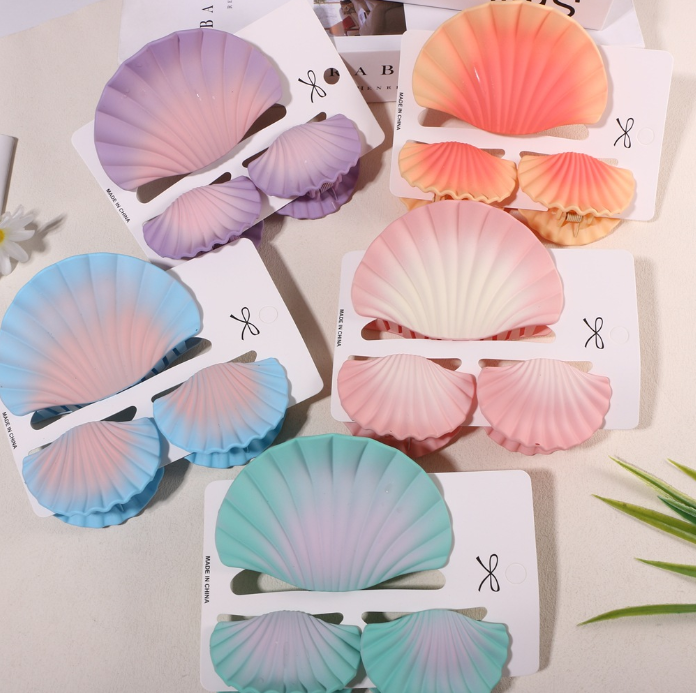 Purple Seashell-Shaped Hair Clip Set