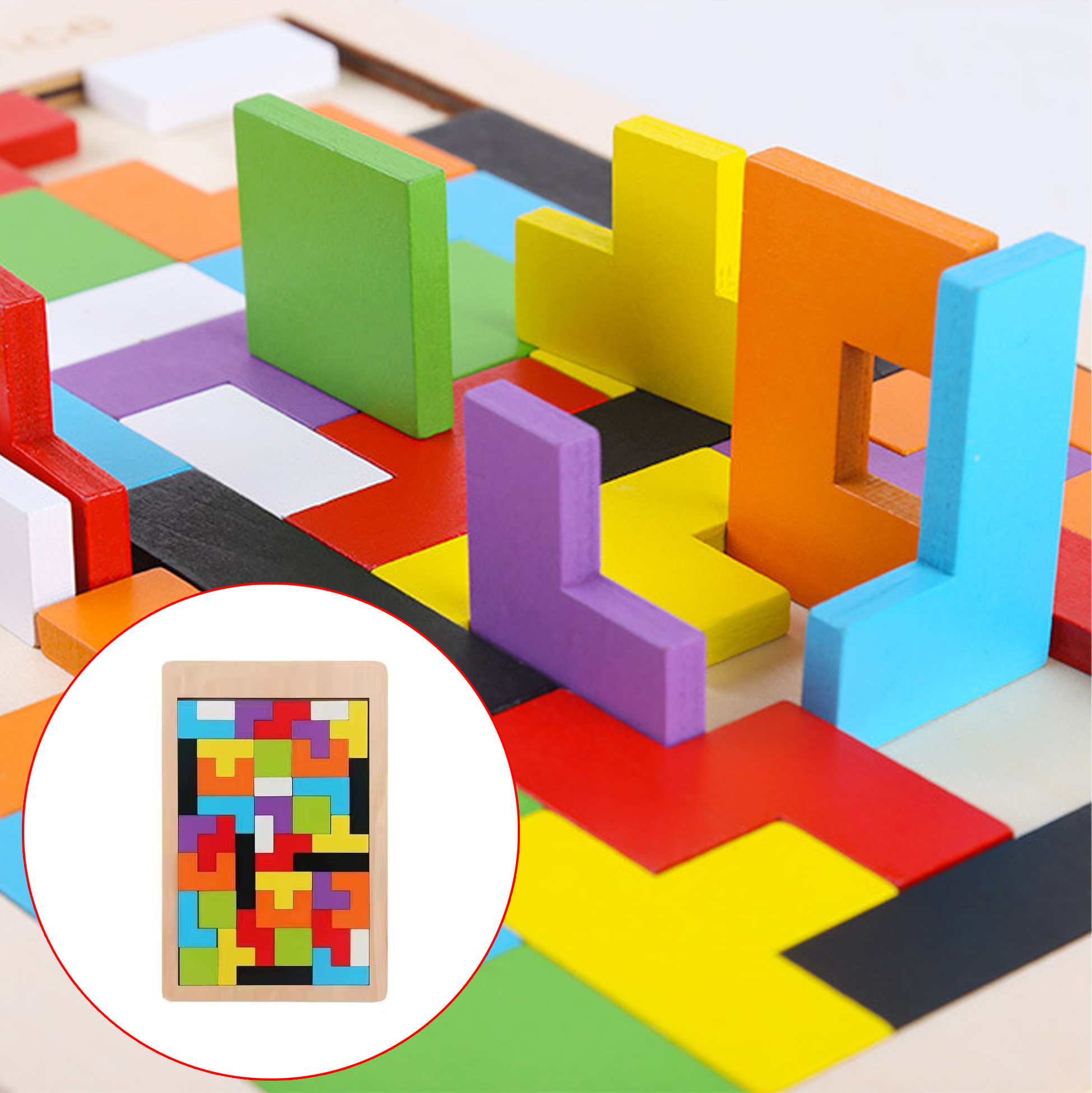 Wooden Tetris Puzzle Set