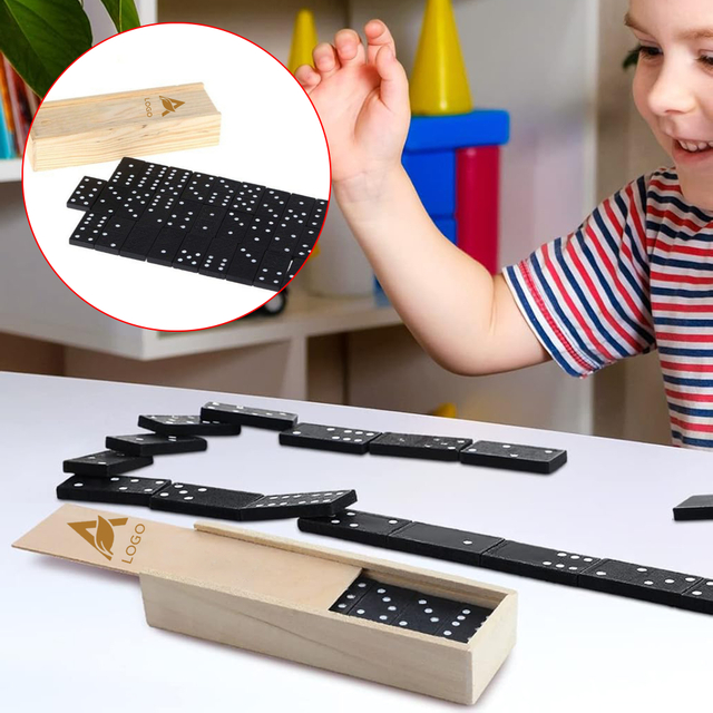 Black Domino Set with Wooden Box Wooden Storage Box Dominoes