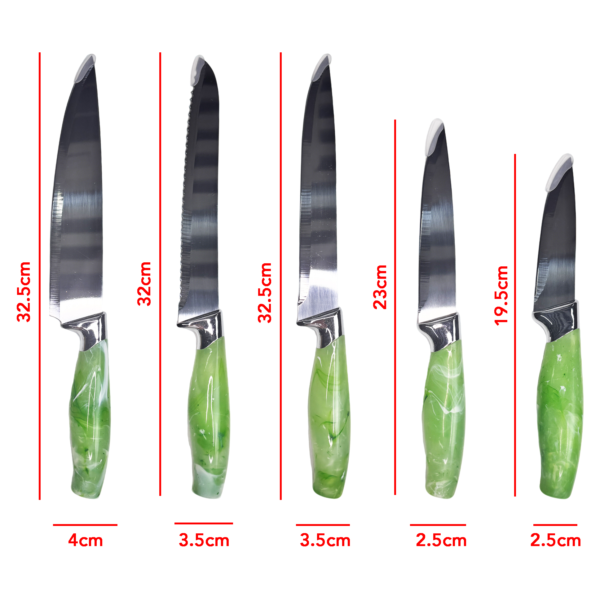 5-pcs Green-handled Kitchen Knife Set