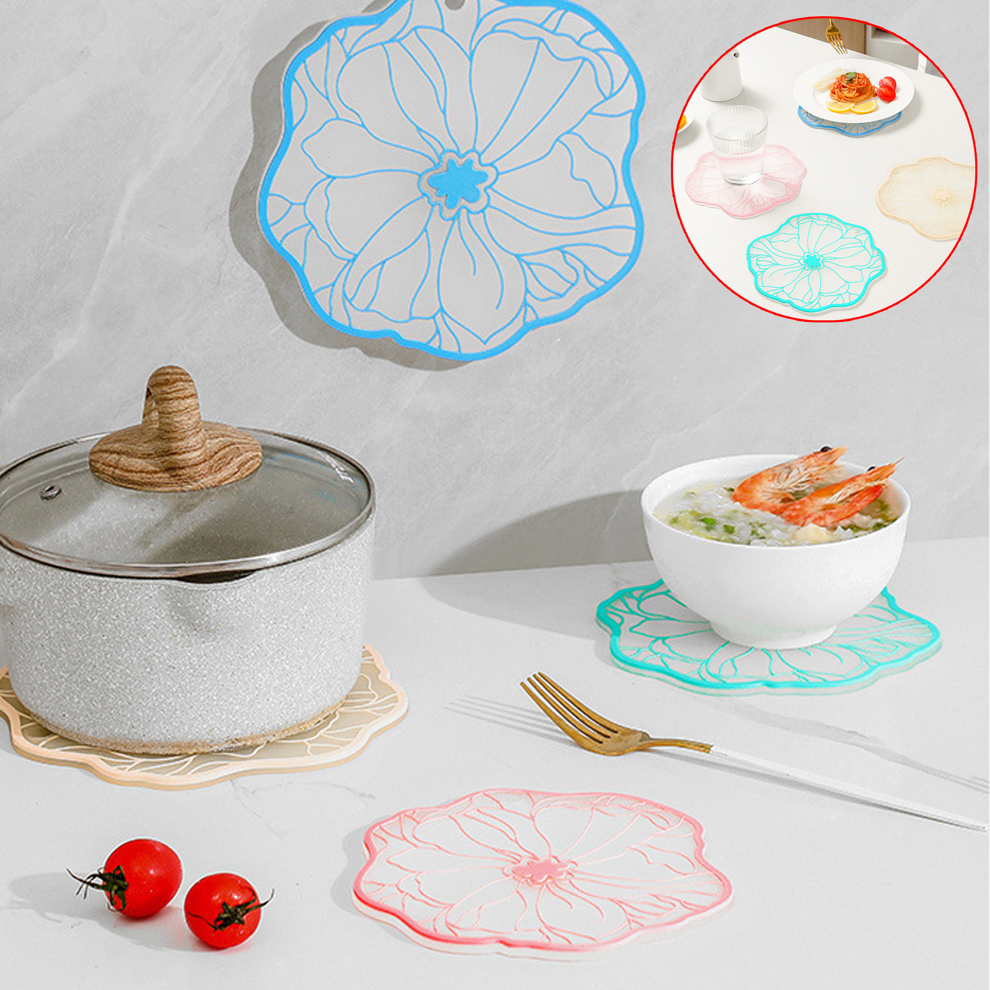 Set of 3 Silicone Coasters Heat-Resistant Non-Slip Placemats Anti-Scald Table Mats