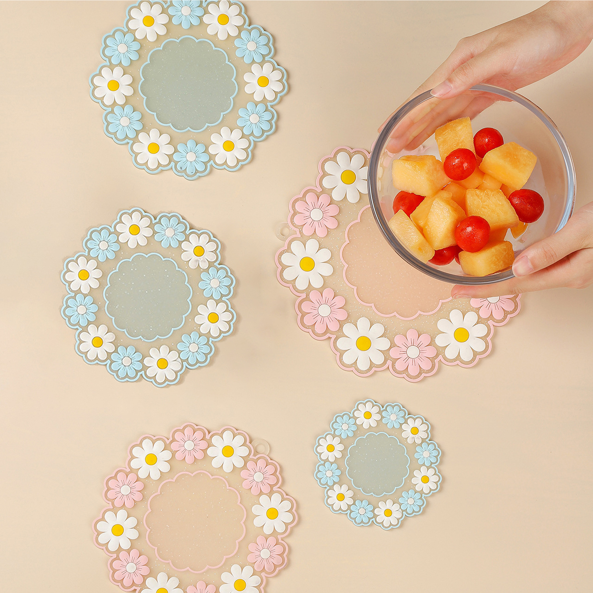 Set of 3 Cute Coasters for Drinks Non-Slip PVC Silicone Coasters for Tabletop Protection