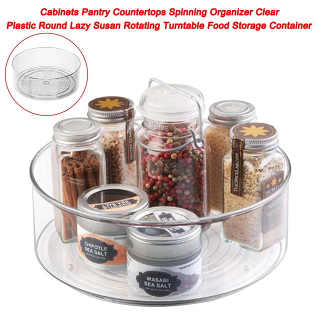 Clear Turntable Food Storage Container for Kitchen Spice Clear Plastic Round Lazy Susan Rotating Turntable Food Storage Container