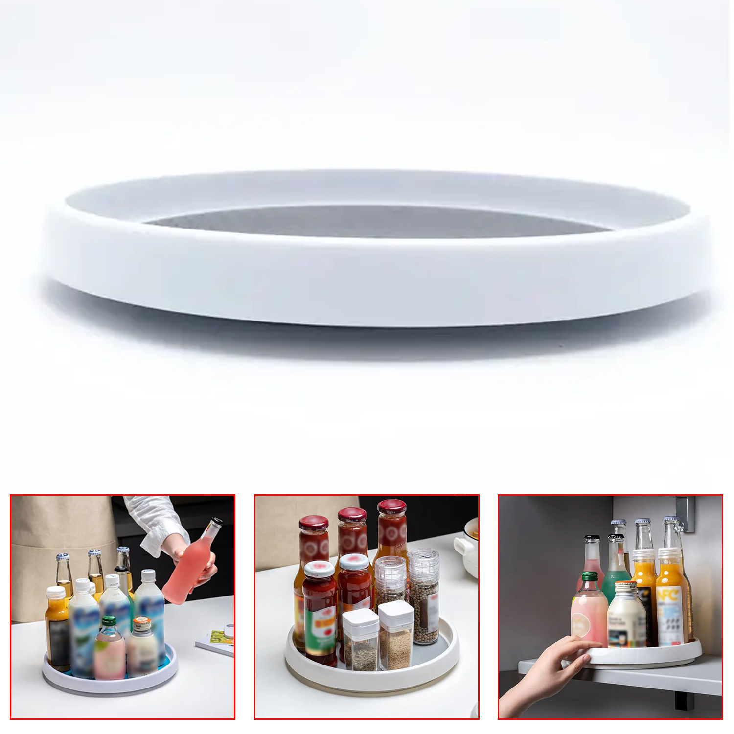 Thickening 360 Rotation Non-Skid Spice Rack Pantry Cabinet Turntable with Wide Base Storage Tray Rotating Organizer for Kitchen Seasoning