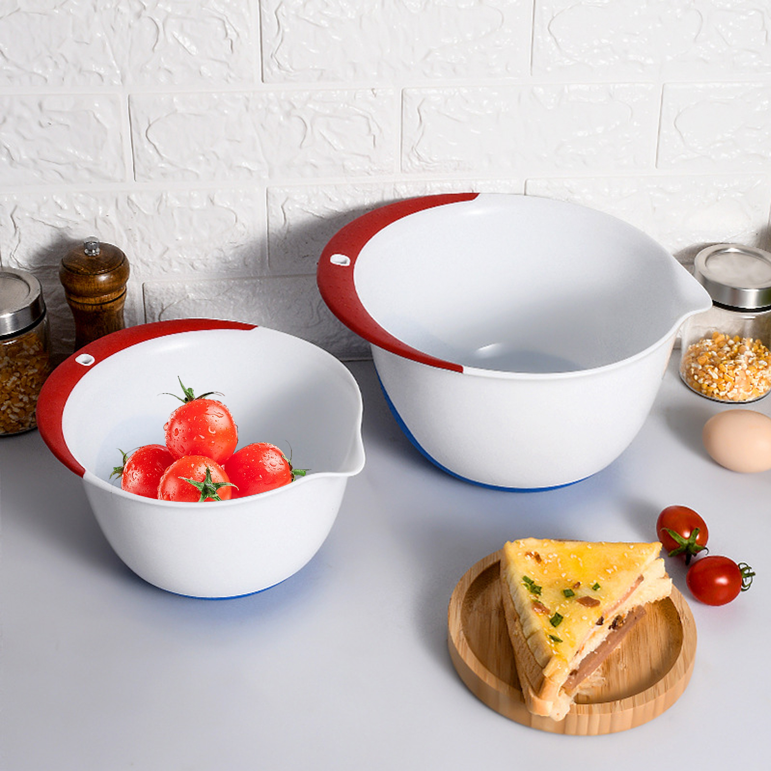 2pcs Plastic Salad Bowl Fruit Mixing Bowl Set With Silicone Bottom