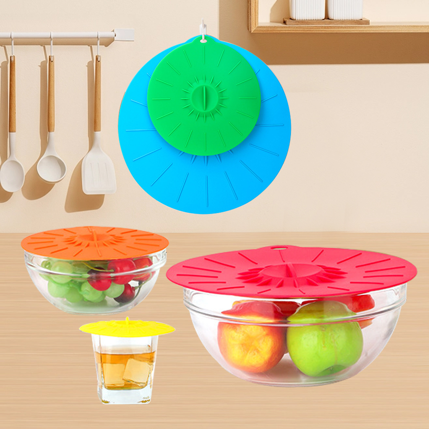 5PCS Bowl Cover Keep Fresh Cover Lid Universal Silicone Suction Lid Vacuum Microwave Bowl Cover Cooking Pot Pan Lid Cover