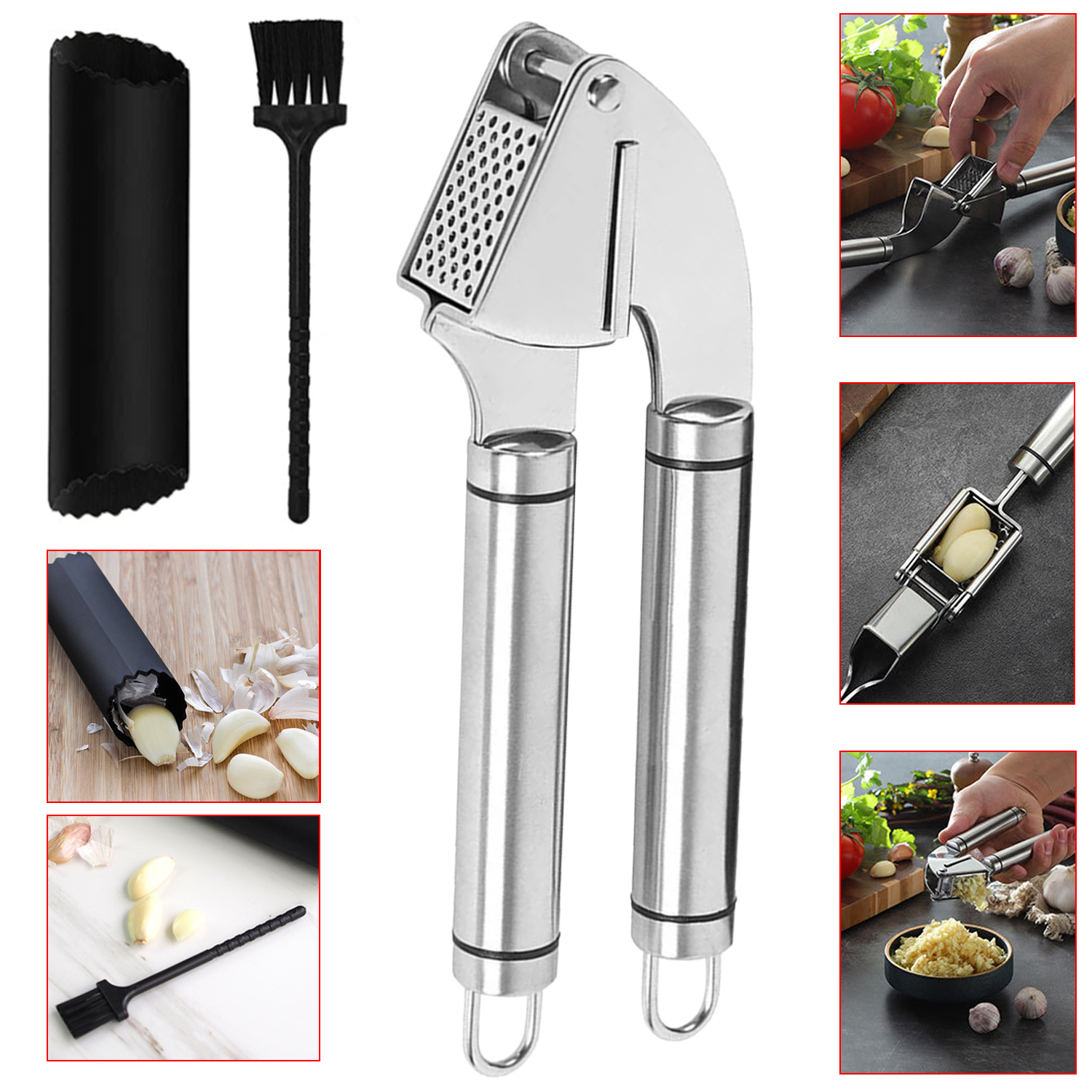 Stainless Steel Garlic Press Ginger Crusher Kitchen Tools Prepressed Stainless Steel Garlic Press