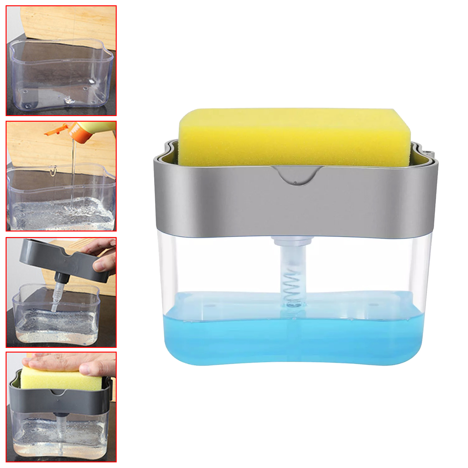 13oz Sponge Instant Refill Rustproof with Soap Dispenser For Kitchen Sink Countertop Soap Pump Dispenser Caddy