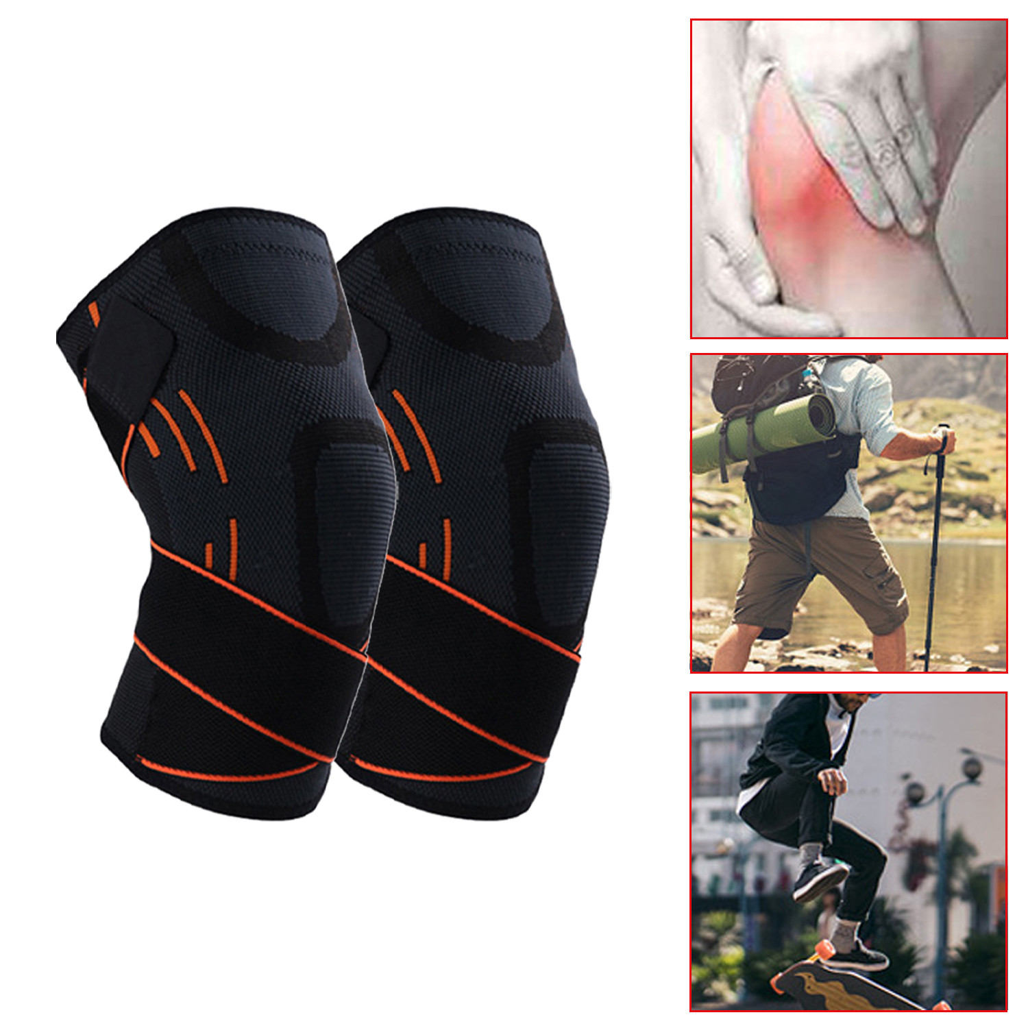 Knee Brace for Men & Women Outdoor Sports 3D Weaving Compression Knee Support with Adjustable Strap