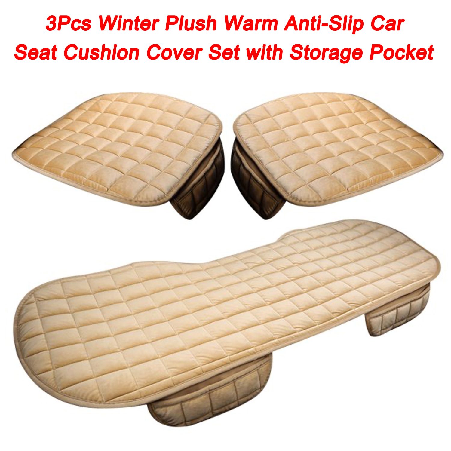 Wholesale 3Pcs Car Seat Cover Winter Plush Warm Anti-Slip Car Seat Cushion Cover Set with Storage Pocket