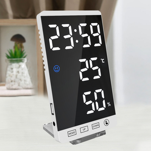 LED Mirror Alarm Clock Touch Control Wall Digital Clock Time Temperature Humidity Display USB Desk Clock for Bedroom Home