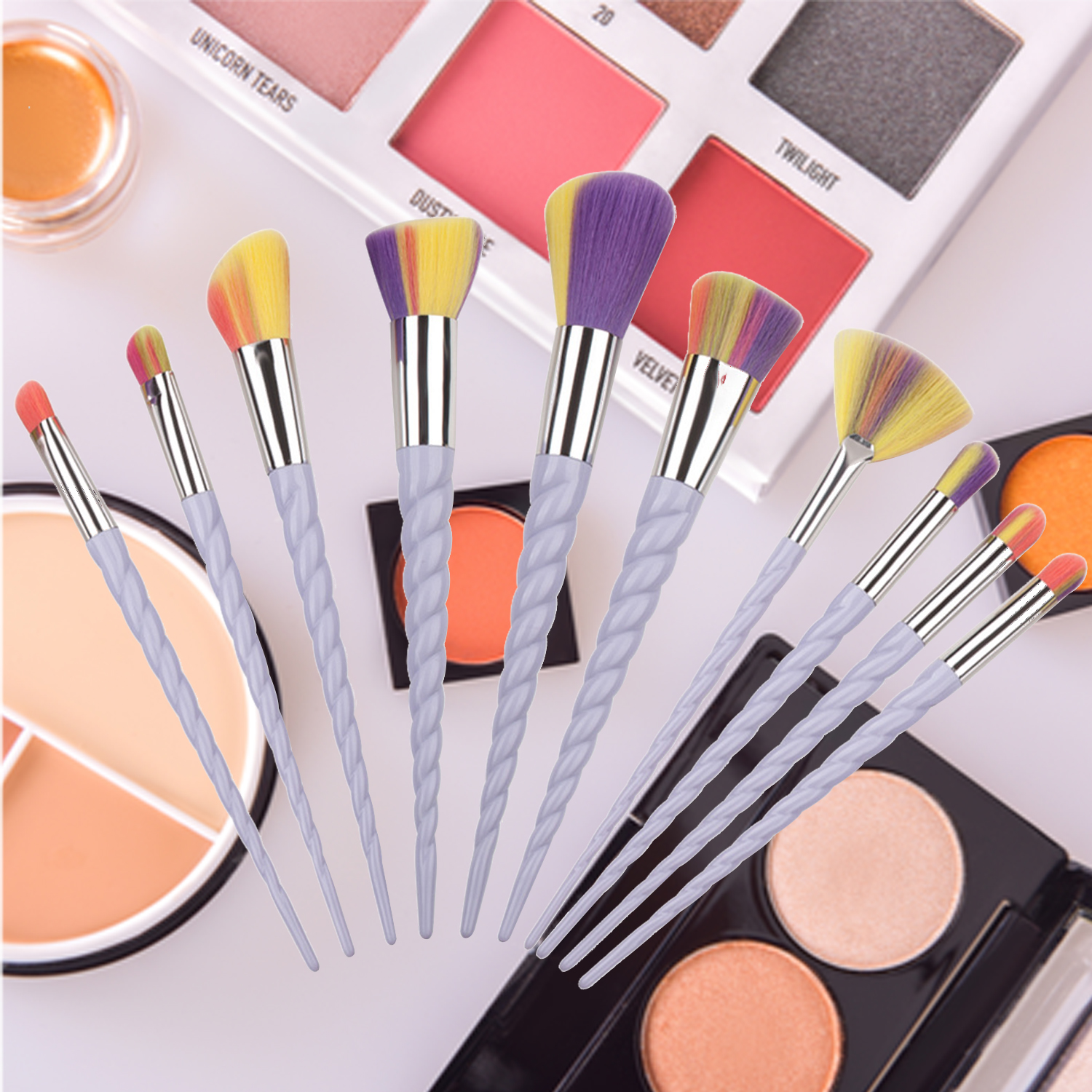 Hot Selling 10 Piece Rainbow Makeup Brush Set High Quality Beautiful Professional Beauty Accessories