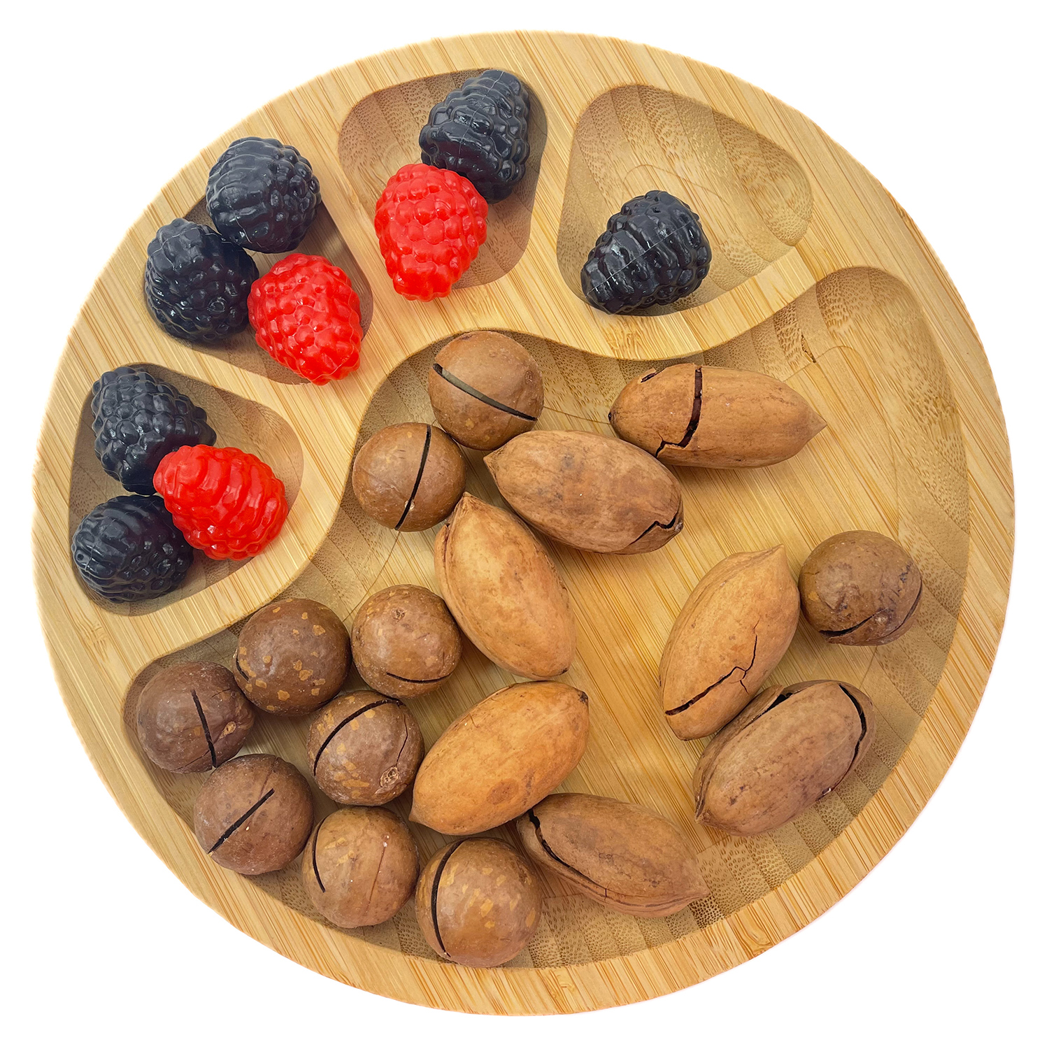 Bamboo Nuts Tray Bamboo Creative Fruit Plate with 5 Squares Service Plate Snack Nuts Tray