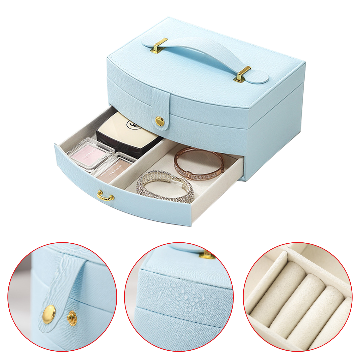 Wear-resist Leather Jewellery Box Travel Jewellery Organizer Multifunction Necklace Earring Storage Box with Mirror Gifts
