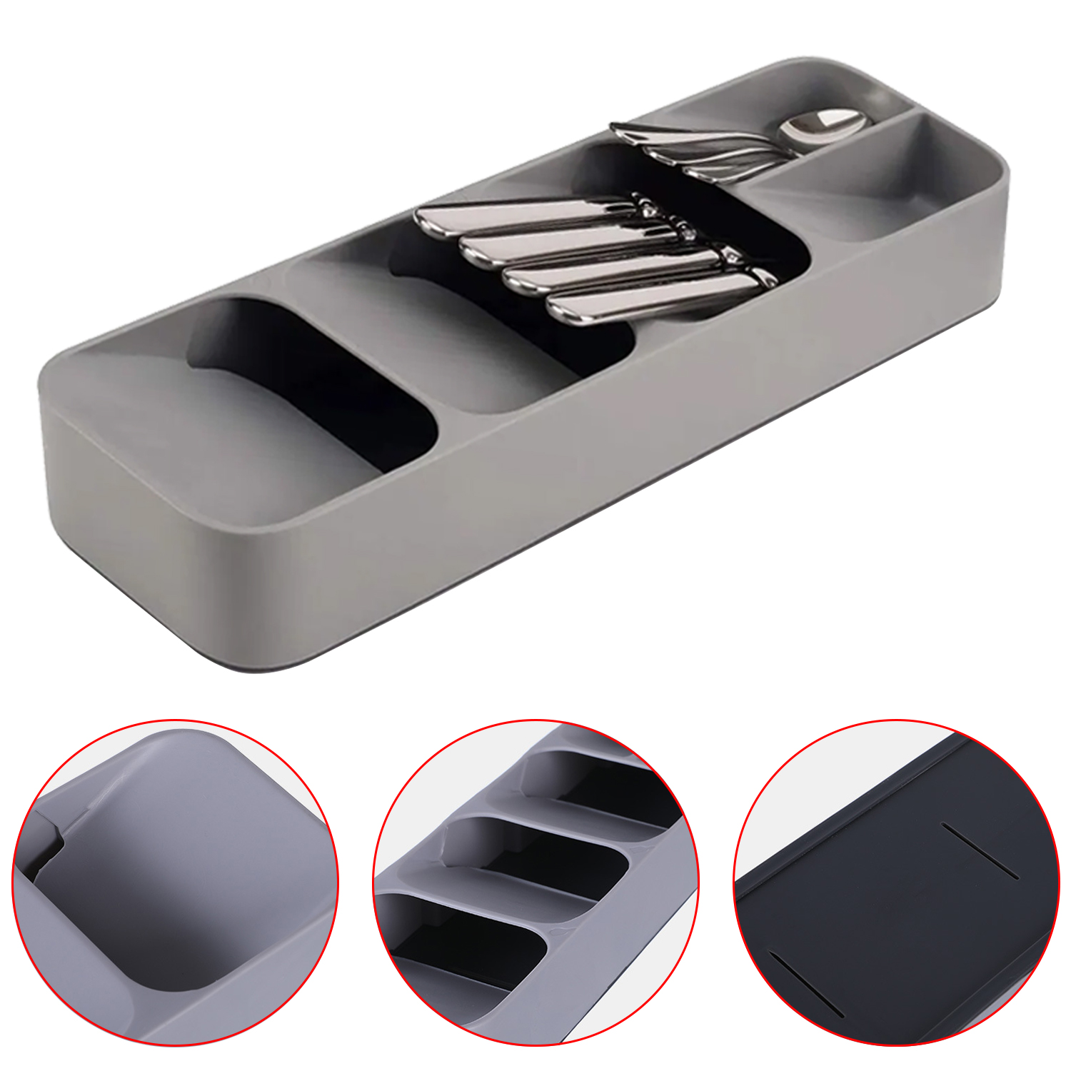 Kitchen Cutlery Storage Tray Knife Block Holder Tableware Organizer Spoon Fork Separation Box Drawer Plastic Container Cabinet