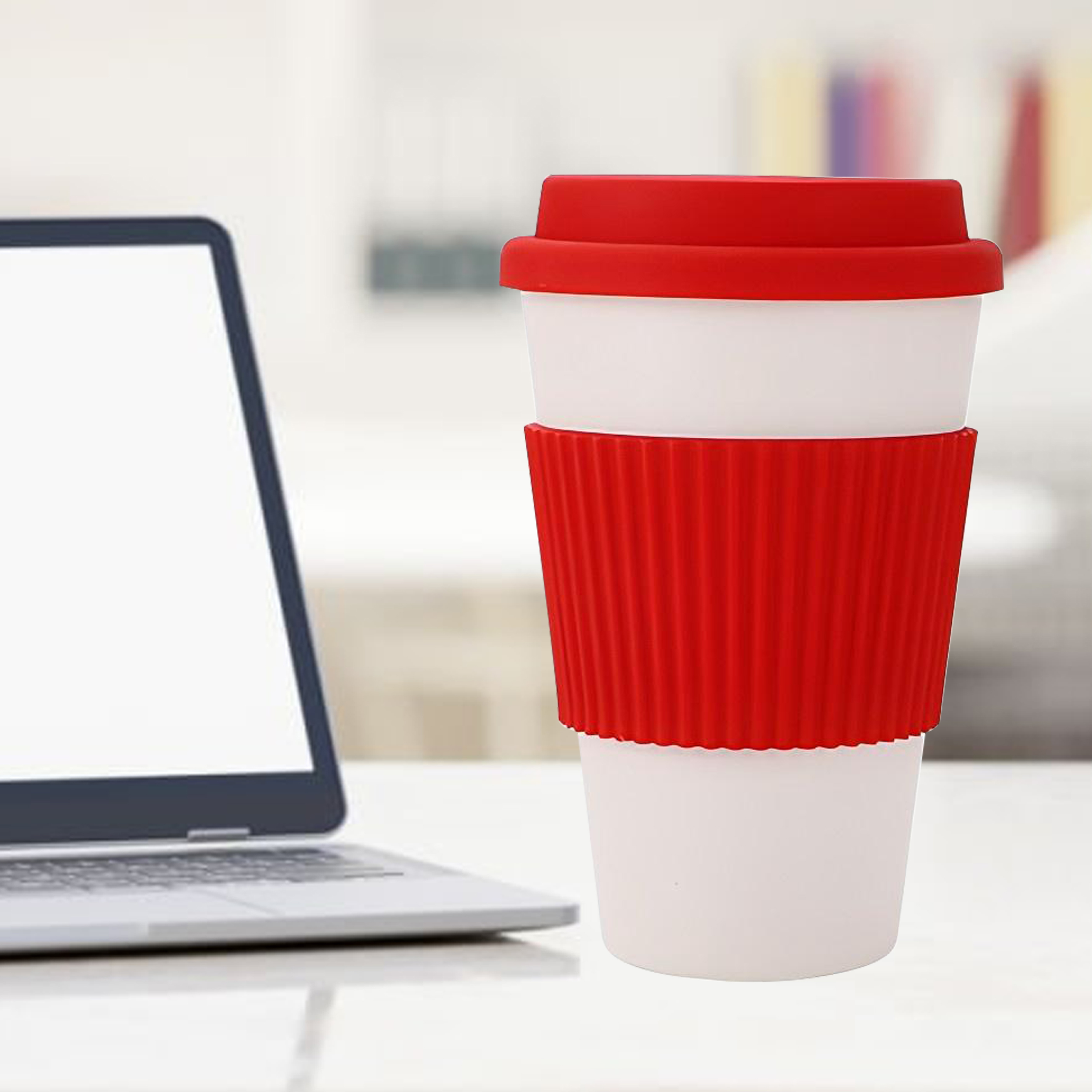 Silicone-Wrapped Ceramic Coffee Cup with Lid
