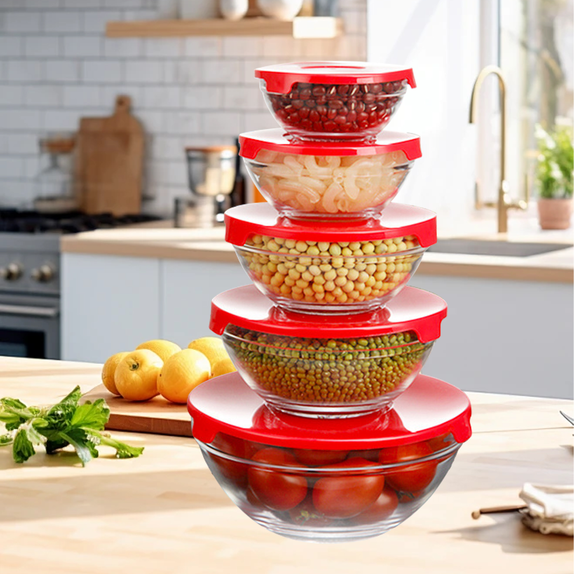 Mother's Day 5-pcs Glass Salad Bowls with Lid