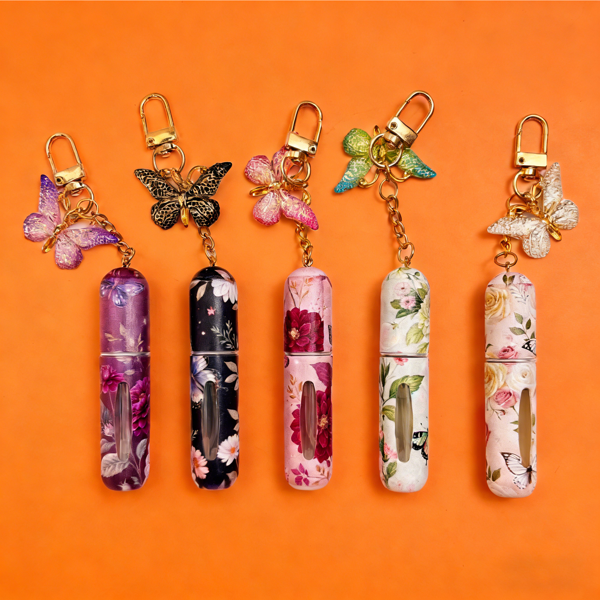 Floral Butterfly Perfume Atomizer Keychain