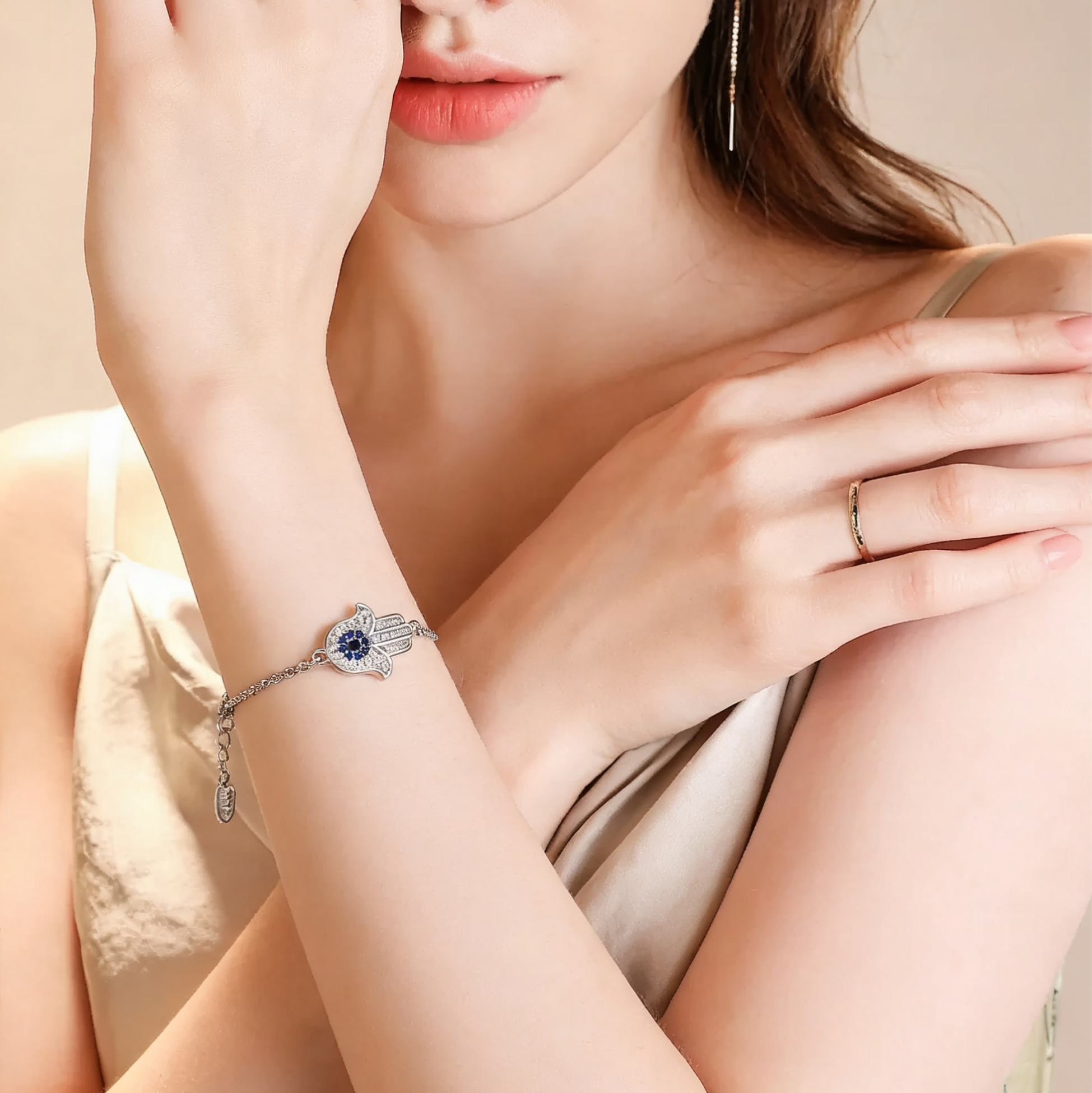 Mother's Day Hamsa Hand Silver Bracelet 20cm Luxury Silver Hamsa Bracelet