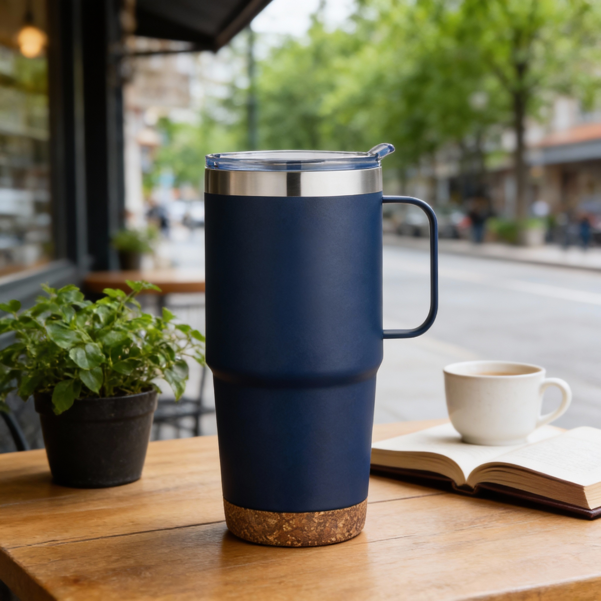 24oz Navy Insulated Tumbler with Handle & Cork Base
