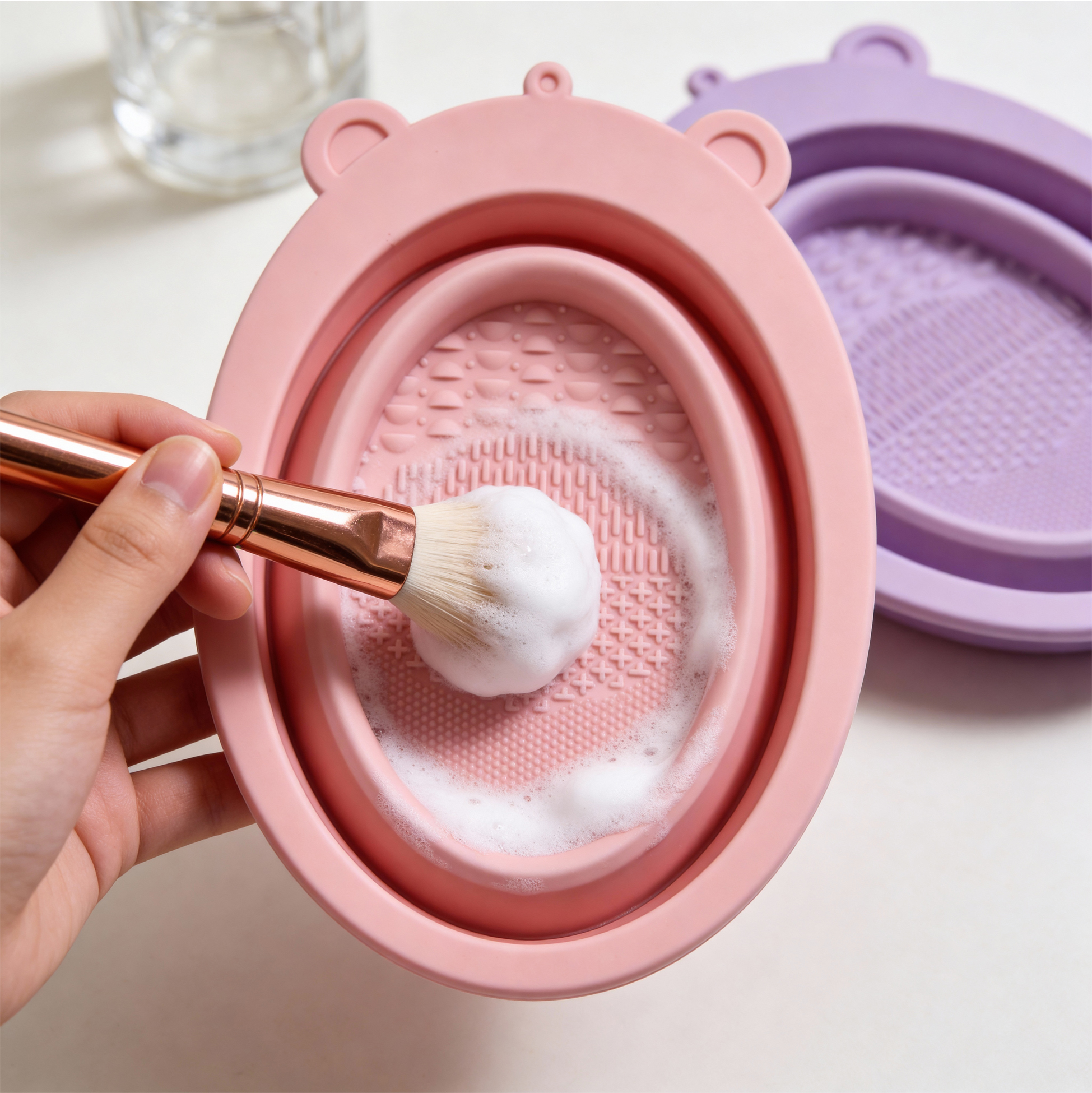 Set of 5 Makeup Brush & Sponge with Cleaning Bowl