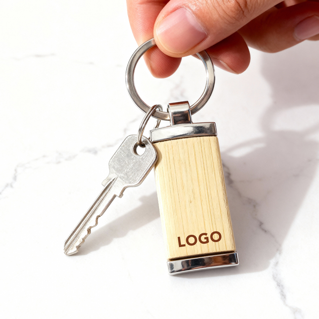Bamboo And Metal Keychain Custom Logo Bamboo Keychain