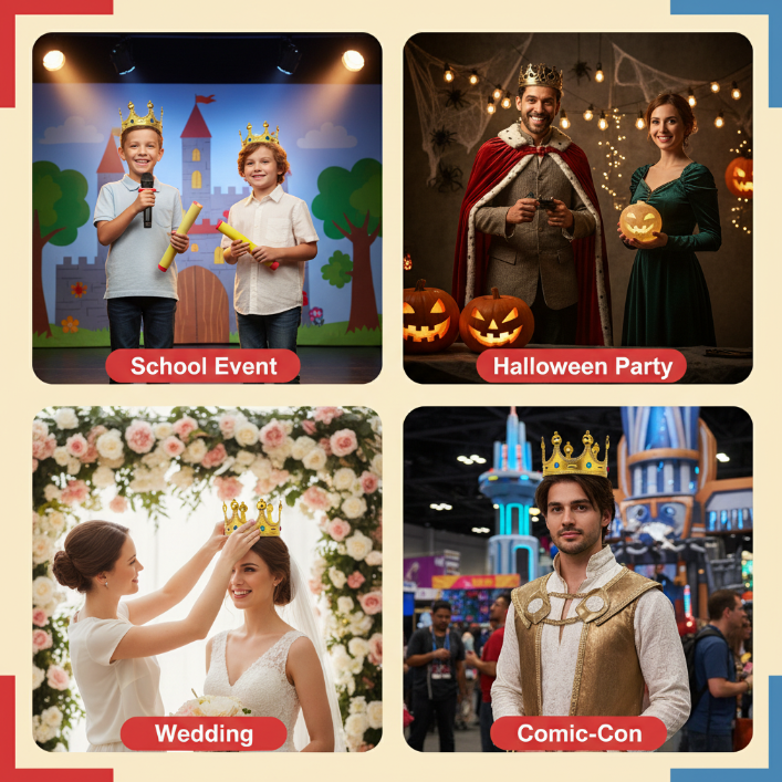 Gold Decorative Cosplay Crown Adjustable Festival Crown Prop