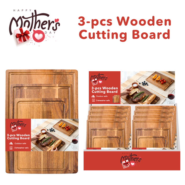 3-piece Wooden Cutting Board Set Rectangular Wood Chopping Board Set