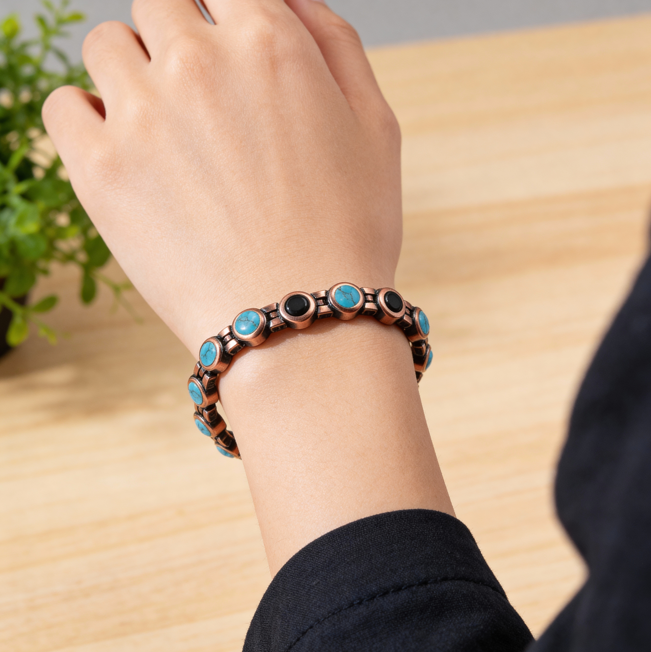 KAMALOOK Copper-tone Turquoise Magnetic Bracelet